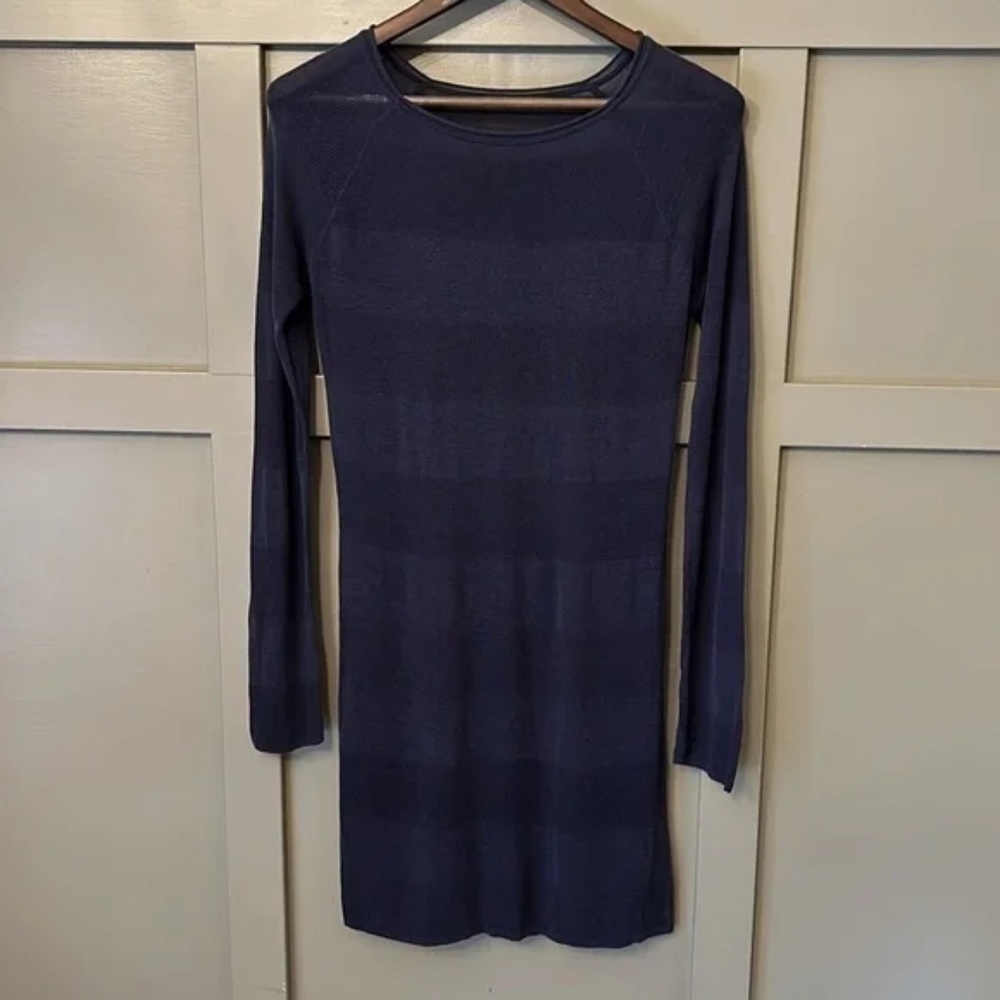T By Alexander Wang Striped Sheer Knit Dress Long Sleeve Navy Blue Size Small